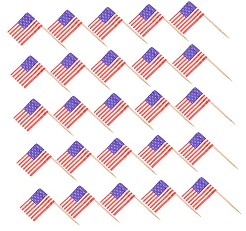 Hoement 200st Amerikanische Flagge Kleine Amerikanische Flagge Amerikanische Flaggendekoration Kuchendeckel Mit Usa-flagge Obst-topfpflanzendekorationen Uns Fahnen Holz