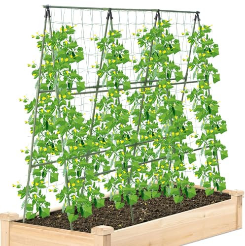 2-Pack 4ft Tall Garden Trellis for Climbing Plants Outdoor, Lightweight Metal Frame with Durable Nylon Netting, Perfect for Cucumbers, Vines, Beans, and Raised Beds - Green