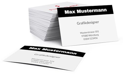 Visitenkarte personalisiert selbst gestalten mit Foto, Text und Logo I ab 75 Stück I Visitenkarten erstellen (300g Bilderdruck matt) Business Cards Online gestalten (Schwarz-Weiss, 100 Stück)