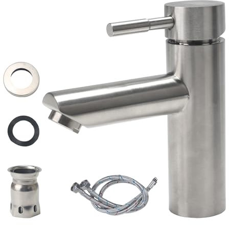 Minnhua Rubinetto Bagno Lavabo Acciaio Inossidabile 304, Miscelatore Cucina con Tubo Flessibile, Rubinetto Vasca da Bagno, Miscelatore Bagn per Lavandino, WC per Gli Ospiti (Argento)