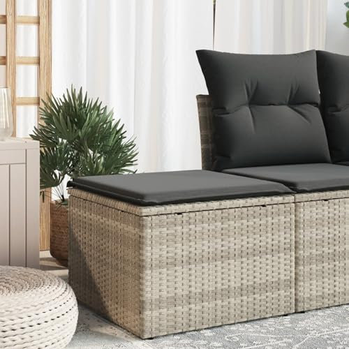 Brokky Gartenhocker mit Kissen Hocker Outdoor Garten Hocker FüR Draussen Sitzhocker Outdoor Hellgrau 55x55x37 cm Poly Rattan - 366181