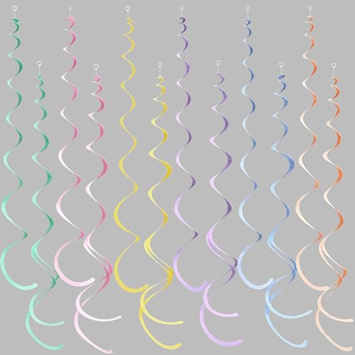 36PCS Macaron Hanging Swirls Decorations Felt Pastel Color Swirl Streamers Rainbow Party Spiral Ceiling Decoration Garland for Pastel Colorful Birthday Wedding Baby Shower Spring Easter Tea Party