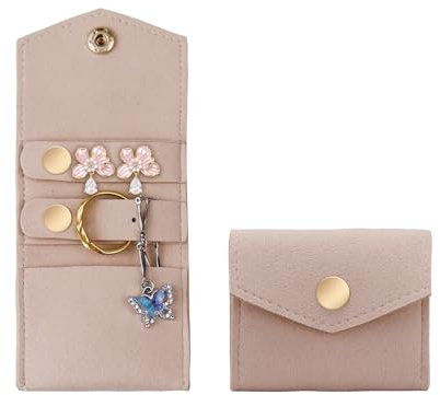 AfitLulu Klein Schmuckrollen Reise-Schmuckkästchen Rolle Faltbar Schmuckkästchen Rolle Mikrofaser Schmuck Organizer Tasche Tragbar Schmucktasche für Ringe, Halsketten, Ohrringe (Braun)