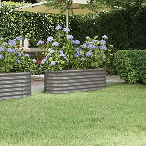 IKAYAA Jardinera Alta Rectangular Metal Exterior para Cultivo de Plantas en Patio Terraza Arriate Macetas Gris 114 x 40 x 36 cm