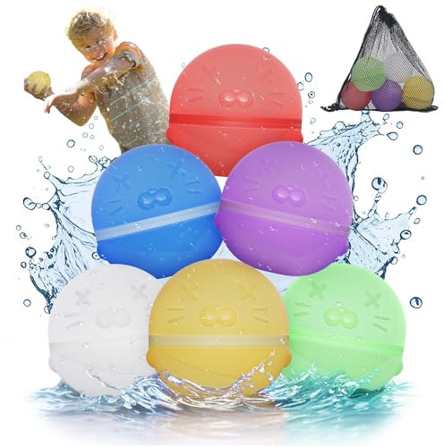 Bowfar Wasserbomben Wiederverwendbar, 6 Stück Wasserbomben Selbstschließend Magnetisch Eine Sekunde Schnellfuller, Wasserspielzeug Pool Spielzeug Strandspielzeug Wasserball für Sommer Kinder Outdoor