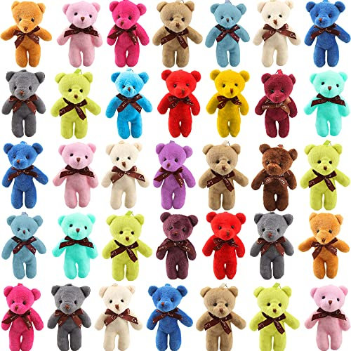 Rcanedny 51 Pcs Mini Teddy Bear Plush Toys 12cm Small Bear Stuffed Animal Toys for DIY Keychain Baby Shower Birthday Wedding Party Favors