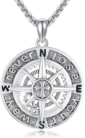 YAFEINI Kompass Kette 925 Sterling Silber Kompass Anhänger Halskette Graduierung Schmuck Geburtstag Geschenk für Männer Väter Ehemänner