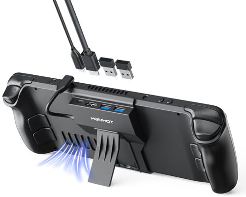 HenHot Steam Deck Dock, 4-Port USB C Hub with HDMI 2.0 4K@60Hz, Dual USB-A 3.0, 100W Max PD-in, Foldable Stand