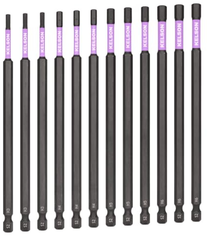 KELSON 12pcs Hex Drive 150mm Impact Rated Screwdriver Bits 3mm - 6mm Extra Long 1/4 Universal