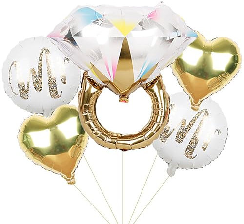 Ovanda Luftballons Hochzeit, Mr Smith Hochzeit Deko, Roségold Diamant Ring Folienballons, JGA Deko, Goldener Liebesballon für Brautdusche, Hochzeits, Bachelorette Party, Geburtstag