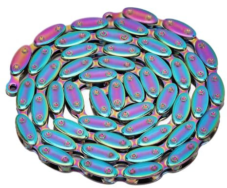 Bnineteenteam Einzelgeschwindigkeits -Fahrradkette, 100 Glieder Rugby -Design Regenbogen 1 Geschwindigkeits -Radkette für Feste Getriebe BMX -Fahrräder