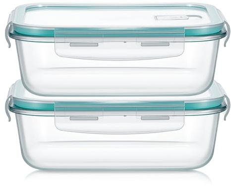Gcirn Glass Food Storage Containers with Lids of 1520ml*2, BPA-Free Glass Meal Prep Containers,Lunch Box，Food Containers with Bluse Lids