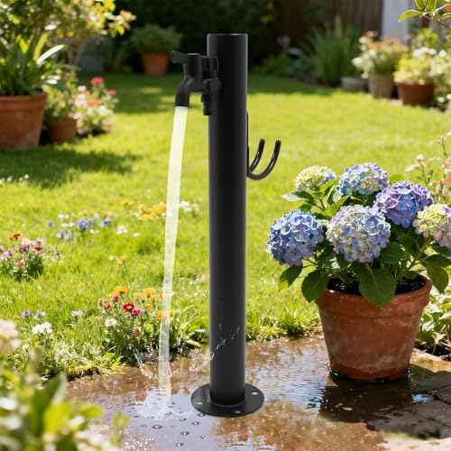 GIDRLL Wassersäule Garten Wasserzapfsäule Edelstahl Außenwasserhahn Wasserzapfstelle, modern Wasserentnahmestelle mit Auslaufhahn & Schlauchhalter (A)