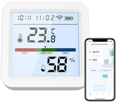 YWBL-WH Temperature Humidity Tester, LCD Backlight Display, High Accuracy, Smart App Control for Home Use