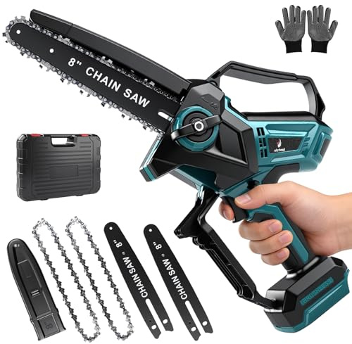 Mini Kettensäge, 8 Zoll Bürstenlose Astsäge mit Automatischem Öler und Werkzeugloser Kettenspannung, Handkettensäge Säge Kompatibel mit Makita 18V Akku für Holzschneidenz Gartenscheren