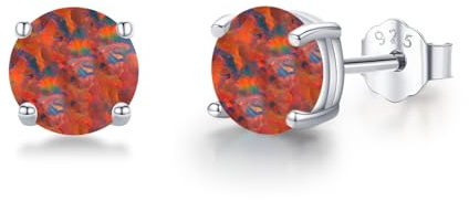 CRWENG Opal Ohrstecker 6mm 925 Sterling Silber – Runde synthetische Opal Ohrringe für Damen Hypoallergener Silberschmuck Geschenk für Freundin Mutter zu Weihnachten Geburtstag