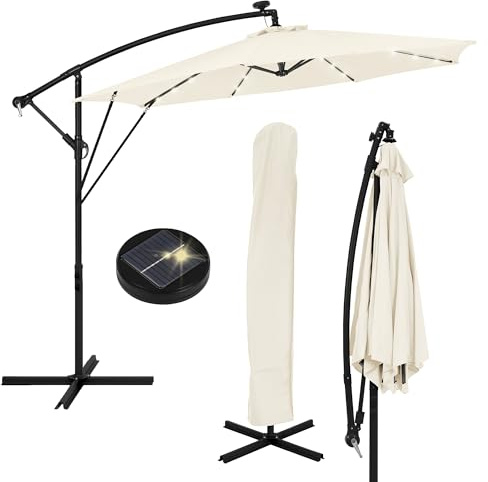 ML-Design Ampelschirm Ø300 cm rund mit/ohne LED Solar, Alu Sonnenschirm mit Kurbel, Gartenschirm UV50+ Sonnenschutz & wasserabweisend, Marktschirm 360° drehbar, Terrassenschirm mit Abdeckung & Ständer