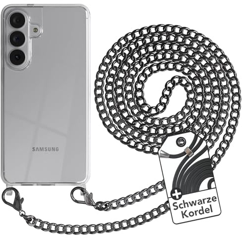 EAZY CASE Handykette kompatibel mit Galaxy S26 Plus Handyhülle mit Metall Umhängeband und Ersatz Kordel schwarz, Handykordel mit Schutzhülle, Stylische Kette, Metall - Anthrazit