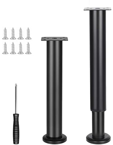 Pieds Meubles Métal 2 Pièces Réglables Hauteur Réglable Pieds Meubles Noir | 25-43cm Ajustable 400KG Charge TV Meuble Canapé Fauteuil Tournevis Vis