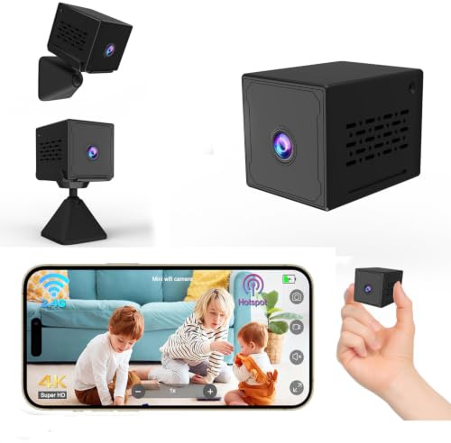 Bextgoo Camera Espion, 4K HD Mini Caméra Espion sans Fil, WiFi/sans WiFi Mini Camera Surveillance, Vision Nocturne & Détection de Mouvement, Batterie 2000mAh, Spy Cam pour Maison Bureau Bébé Animaux