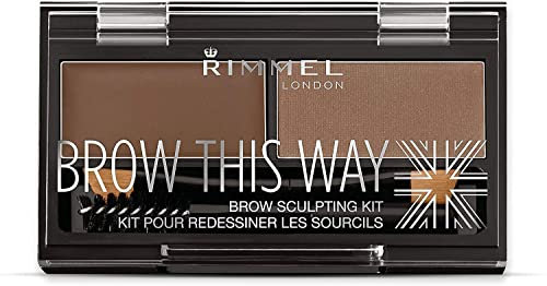 Rimmel London Brow This Way Augenbrauenpuder-Modellierset, gepflegtes Finish und ultimative Präzision mit Duo Compact Formula, mittelbraun, Puder 0,04 oz, Wachs 0,03 oz