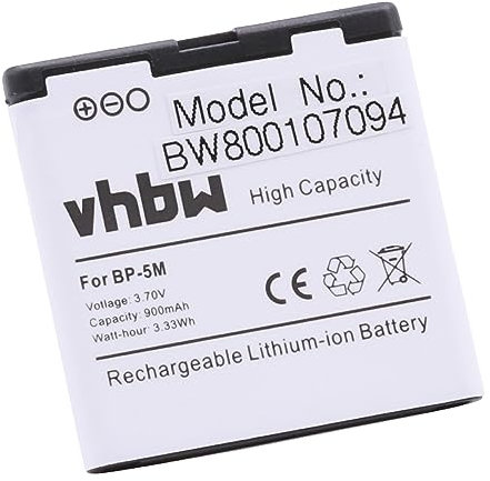 vhbw Li-Ion battery 900mAh (3.7V) for mobile phone phone smartphone NOKIA 6220 Classic, 6290, 6500 SLIDE, 6500s, 7379, 7390 replaces BP-5M.