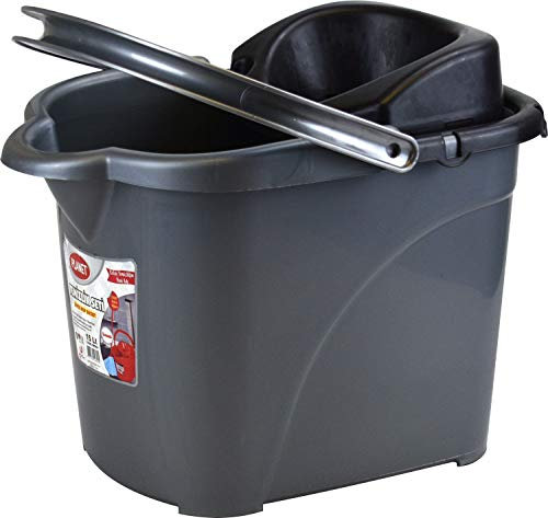 Large 15L Plastic Mop Bucket with Wheels for large Kitchens and Floors (Grey)