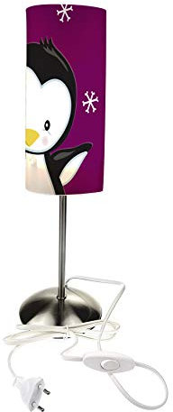CreaDesign TI-1121-09 Pinguin brombeere Nachttischlampe Kinderzimmer mit Namen, Kinder Tischlampe/Schlummerlicht mit Schalter für Steckdose, E14, 38 cm hoch