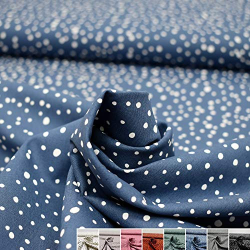 MAGAM-Stoffe Lina Tupfen Baumwollstoff Oeko-Tex Meterware 50cm (7. Jeans-Blau)