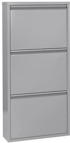 Betten-ABC Amelie – Moderner Schuhschrank, Platzsparend & Robust, Pflegeleichtes Metall, Kratzfest, Montiert geliefert, Farbe: Grau, Größe: DREI Klappen