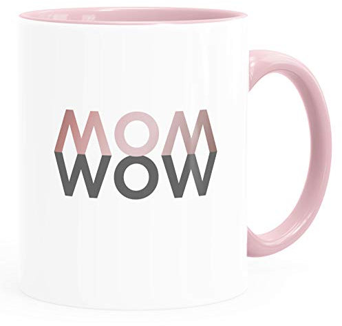 SpecialMe® Kaffee-Tasse mom wow Wortspiel Geschenk Muttertag Weihnachten Ostern Dankeschön Geschenk inner-rosa Keramik-Tasse