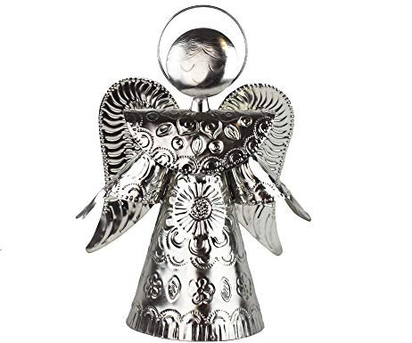 mitienda mit Liebe gemacht Engel Silber 25cm, Schutzengel, Dekoengel aus Blech
