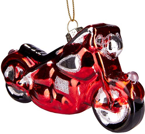 BRUBAKER Motorrad Rot - Handbemalte Weihnachtskugel aus Glas - Mundgeblasener Christbaumschmuck Figuren lustig Deko Anhänger Baumkugel - ca. 12 cm