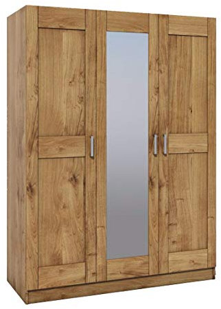 Möbel-Store24 Kleiderschrank Spiegeltür Holz Wildeiche teilmassiv Natur geölt 3-türig Tomi