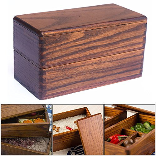 Japanische Bento Box Natürliche Holz Lunchbox, Doppelschicht Design Lunch Box Brotdose Für Kinder Und Erwachsene, Sushi Sandwich Container Für Reisen Schule Camping, Auslaufsicher & BPA Frei