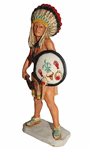 Castagna Indianerfigur Indianer Rain in the Face Kriegshäuptling Skulptur 18cm stehend mit Schild in der Hand