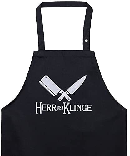 EXPRESS-STICKEREI BBQ Grillschürze - Lustige Kochschürze für Grillfans - Verstellbare Latzschürze für Männer/Frauen - Küchenschürze mit Spruch Herr der Klinge