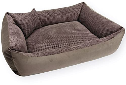 4L Textil Teo Kuscheliges Hundebett Bezug abnehmbar und waschbar Hundekorb mittelgroße Hunde Hundekissen flauschig Hundekörbchen Hundesofa (120x100 cm, Braun)