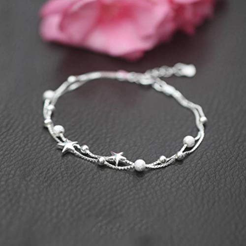 TYERY Pulsera de Plata 925, Pulsera de Estrella de Mar Femenina, Pulsera de Estrella de Cinco Puntas Doble de Bola Pequeña de Joyería,pulsera de plata s925