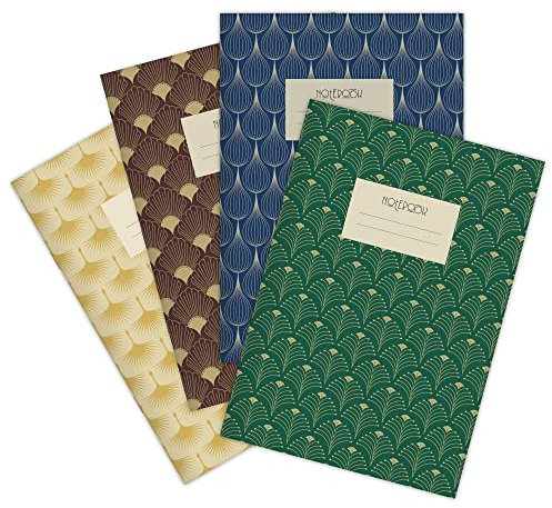 etmamu 119 4er-Set Notizhefte Art Deco A5, 32 Blatt Punktraster