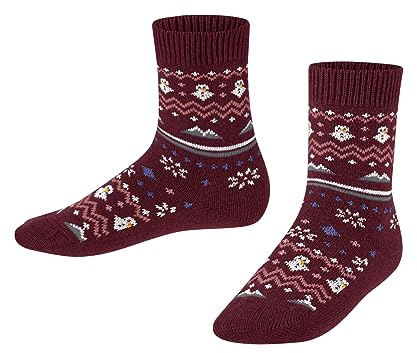 FALKE Unisex Kinder Socken Winter Fair Isle, Wolle Kaschmir, 1 Paar, Rot (Ruby 8830), 35-38