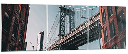 Wandbilder Dekoration Wohnzimmer Manhattan Brücke Brücke Mehrteilige Bilder auf Glas 150x50cm Glasbild Schlafzimmer Küche Set 3 teilige Wand Kunstdruck Art Groß XXL Wanddeko Modern GCA150x50-4675