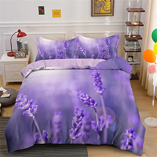 YANZHANG Copripiumino Singolo 135x200 cm Lilla Morbido Antiallergico Set copripiumino 100% Microfibra con Chiusura a Cerniera e 2 Federa 50x80 cm