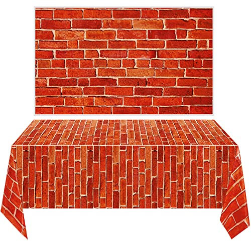 Chuangdi 2 Pcs 4.5 x 9 Feet Stone Wall Backdrop Stone Wall Scene Setter Wallpaper Curtains Door Removable Tablecloth Photo for Medieval Castle Winter Halloween Christmas Party(Orange Red,Brick)