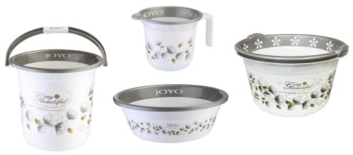 Joyo 4pcs Bucket set Includes: Bucket 18L/ Jug 1.1/ Basin 45/ medium Tub (Silver)