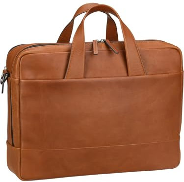 Leonhard Heyden Hamburg Zipped Briefcase 2 Compartments M Cognac