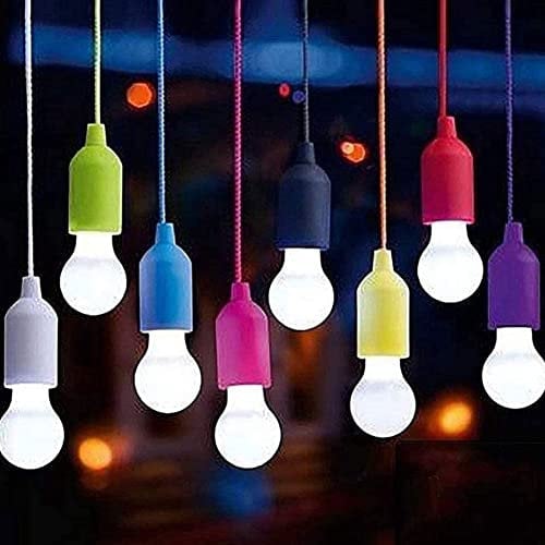 Pull Cord Light Bulb Battery Operated LED Bulb Light Hanging Lamp On Rope 8PCS (No Battery) Pull Cord Bulb Light,Hanging Pull Cord Lamp,Battery Operated Pull Cord Light,Colorful Hanging Bulb