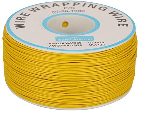 Risegun Flexibles elektrisches Kabel, 1 Rolle 0,25 mm Kerndurchmesser Wire-Wrapping Single Copper Wire Litze 30 AWG Kabel, für Laptop, Motherboard, LCD-Display, Steckbrett, elektronischer Test(Gelb)