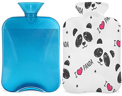 Love Heart Panda Hot Water Bottle with Fluffy Cover,2L Large Capacity,Panda Bottle Water Bag for Cosy Nights Relief Pain Back Neck and Shoulders