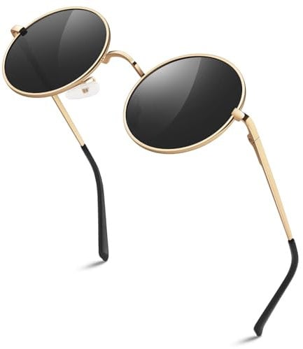 Sonnenbrille Herren Polarisiert Retro Rund 70er Kleine Größe Hippie Brille Damen 100% UV-Schutz Cat 3 CE